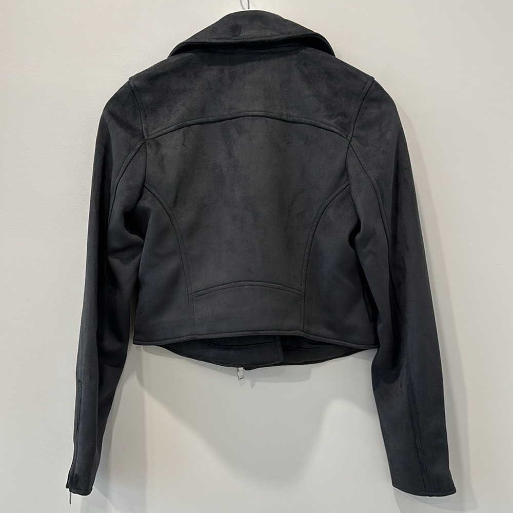 Abercrombie Leather Jacket Vegan Suede Charcoal Gray Black Moto Winter Size XS - Picture 9 of 16